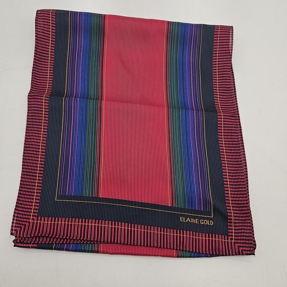 Elaine Gold Scarf Womens One Size Red Multicolor Stripe Oblong Long Wrap Silky - Picture 1 of 7